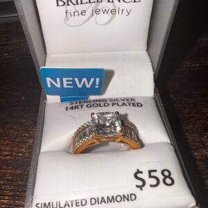 NWT Sterling Silver 14K Gold Plated Ring with Simulated Diamond